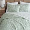 Martha Stewart – Queen Quilt Set, 100% Soft Cotton Floral Bedding for Year Round Comfort, 3 Piece Bed Set with Matching Pillowcases (Chloe Green)(French Bird Floral Green)