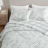 Martha Stewart – Queen Quilt Set, 100% Soft & Breathable Bedding with a Lightweight Feel for Year Round Comfort, 3 Piece Bed Set with Matching Pillowcases (Olivia Gingham Blue)(Vine Flora Green)