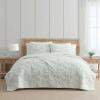 Martha Stewart – Queen Quilt Set, 100% Soft & Breathable Bedding with a Lightweight Feel for Year Round Comfort, 3 Piece Bed Set with Matching Pillowcases (Olivia Gingham Blue)(Murray Leaves Green)