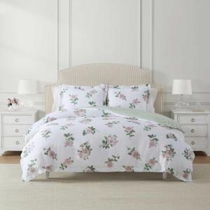 Martha Stewart – Queen Comforter Set, 100% Silky Smooth Cotton Sateen Floral Bedding for Year Round Comfort, 3 Piece Bed Set with Matching Pillowcases (Tea Rose Pink)(Tea Rose Pink)