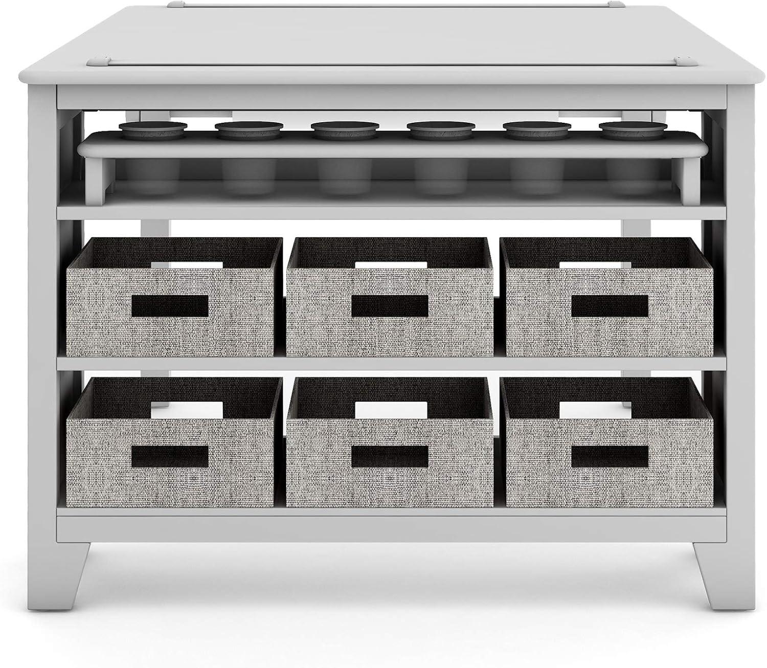 image:imageMartha Stewart Kids Art Table and Stools Set Gray Wooden Kids Activity Table and Chairs Set wStorage Bins Paper Roll for Coloring amp Craft Activities Study amp Play Desk for Playroom FurnitureGrey