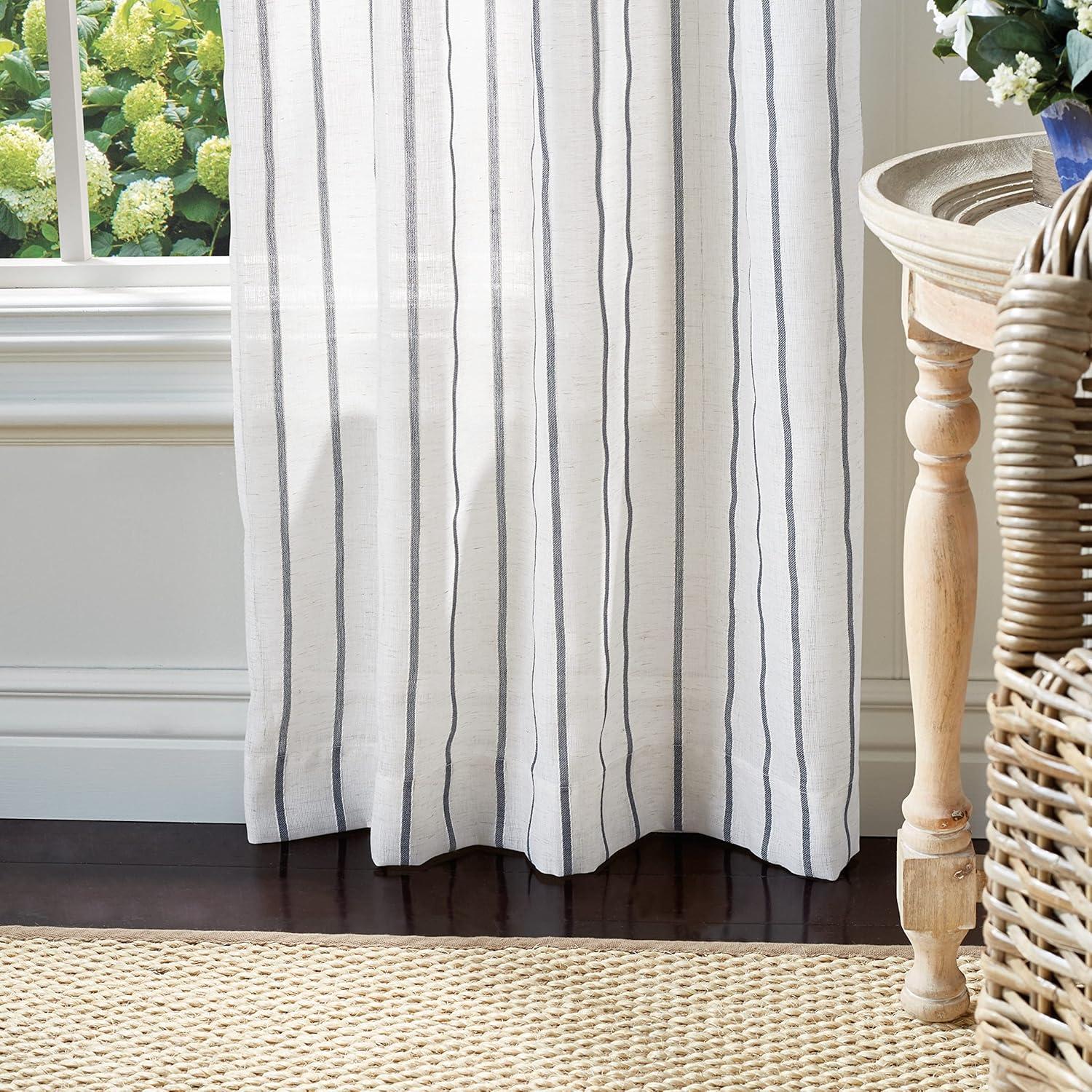 image:imageMartha Stewart Laguna Stripe SemiSheer Tie Tab Window Curtain Panel Pair 95 GreyGrey