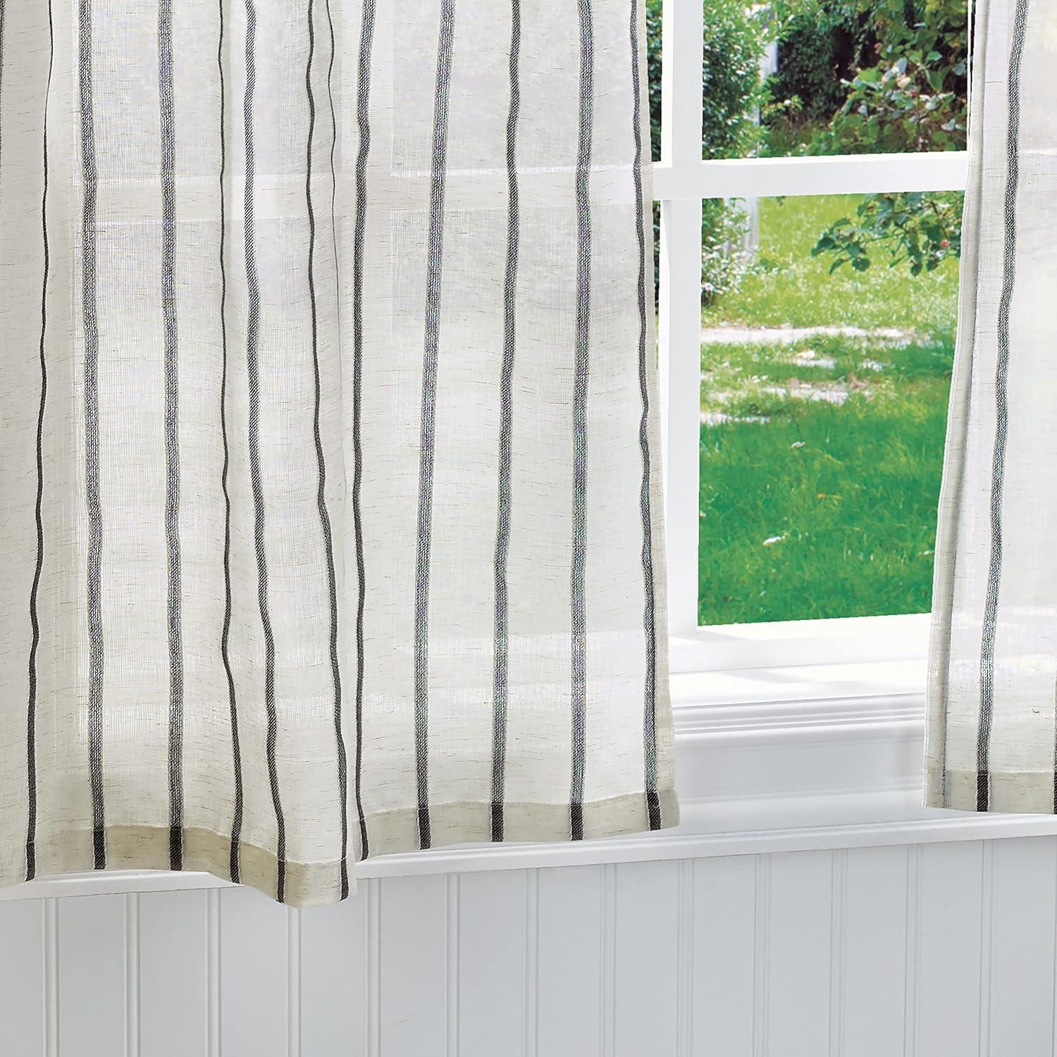 image:imageMartha Stewart Laguna Stripe SemiSheer Tie Tab Window Curtain Valance and Tiers Set GreyGrey