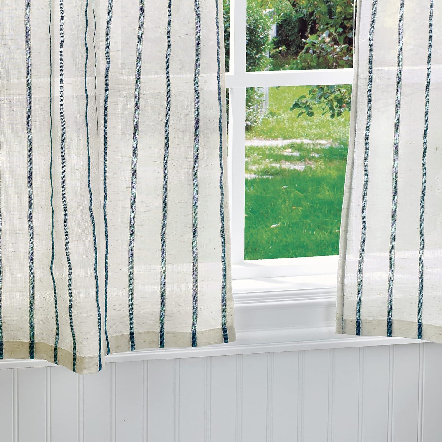 image:imageMartha Stewart Laguna Stripe SemiSheer Tie Tab Window Curtain Valance and Tiers Set GreyNavy