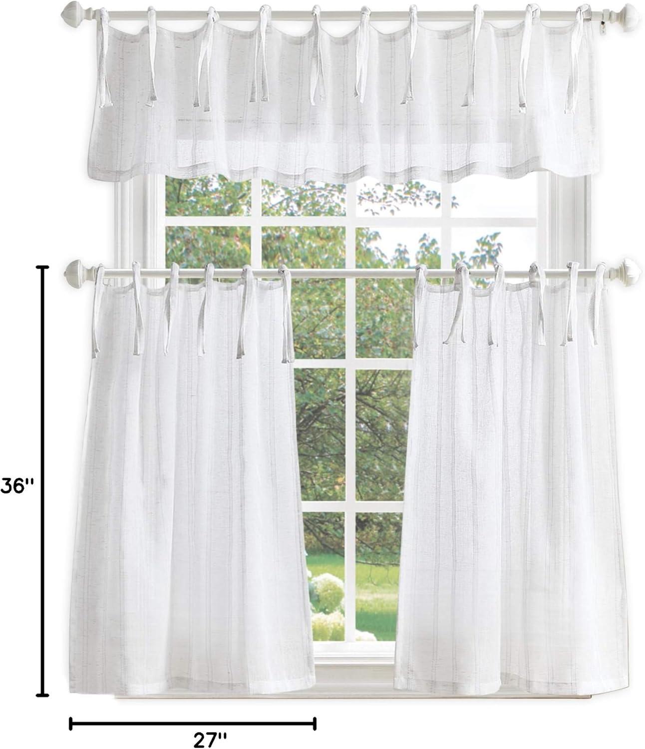 image:imageMartha Stewart Laguna Stripe SemiSheer Tie Tab Window Curtain Valance and Tiers Set GreyWhite