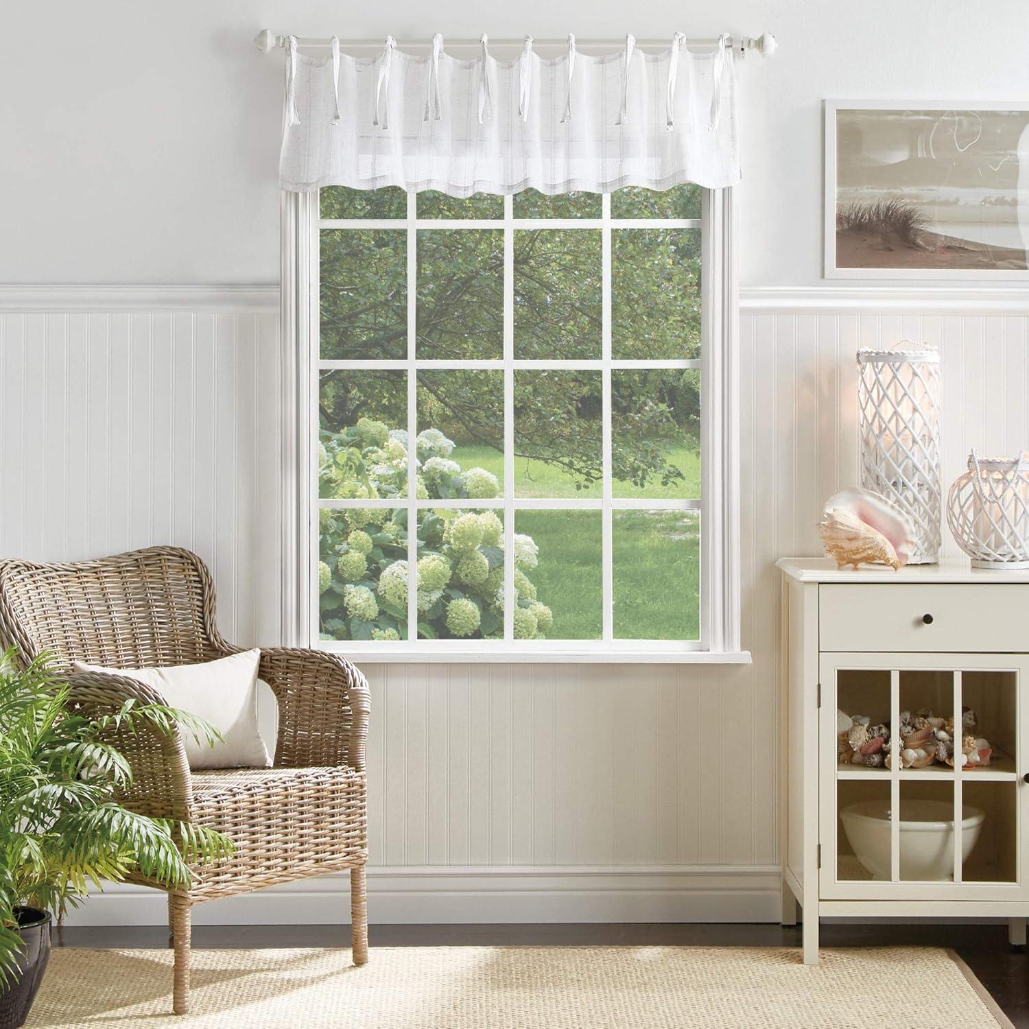 image:imageMartha Stewart Laguna Stripe SemiSheer Tie Tab Window Curtain Valance and Tiers Set GreyWhite
