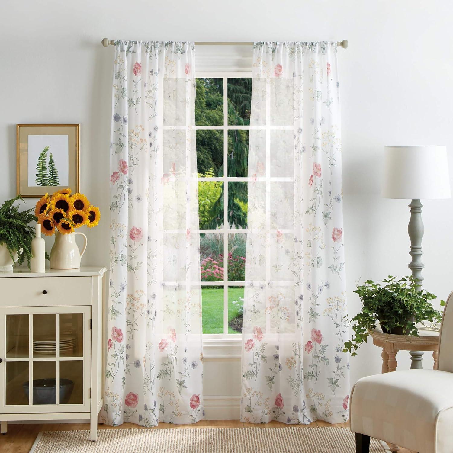 image:imageMartha Stewart Marthas Garden Floral SemiSheer Rod Pocket Window Curtain Single Panel 84 MultiMulti Color