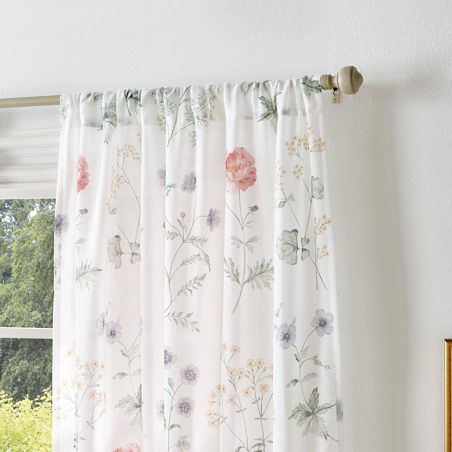 image:imageMartha Stewart Marthas Garden Floral SemiSheer Rod Pocket Window Curtain Single Panel 84 MultiMulti Color