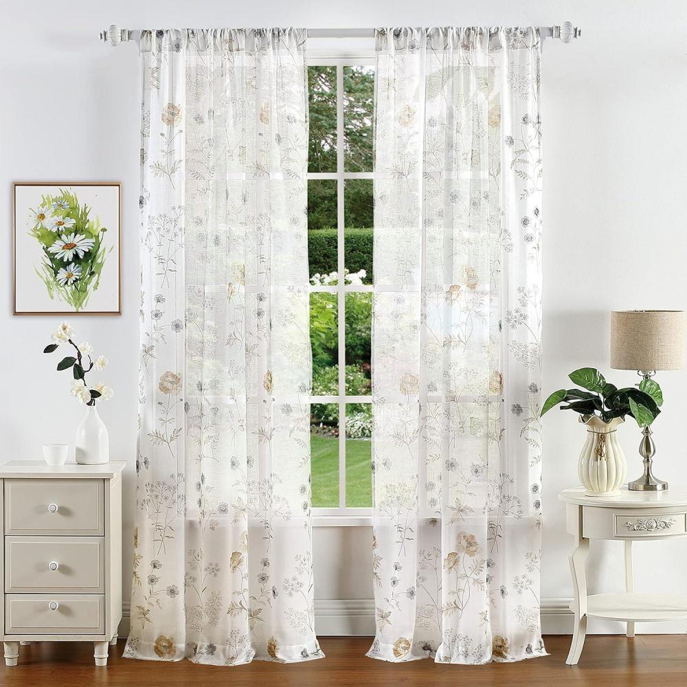image:imageMartha Stewart Marthas Garden Floral SemiSheer Rod Pocket Window Curtain Single Panel 84 MultiGold Floral