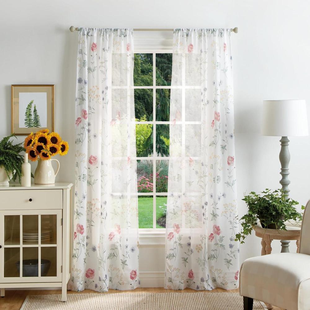 image:imageMartha Stewart Marthas Garden Floral SemiSheer Rod Pocket Window Curtain Single Panel 84 MultiMulti Color