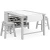 Martha Stewart Kids’ Art Table and Stools Set – Gray: Wooden Kids’ Activity Table and Chairs Set w/Storage, Bins Paper Roll for Coloring & Craft Activities | Study & Play Desk for Playroom Furniture(Grey)