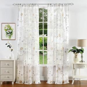 Martha Stewart Marthas Garden Floral Semi-Sheer Rod Pocket Window Curtain Single Panel, 84″, Multi(Gold Floral)