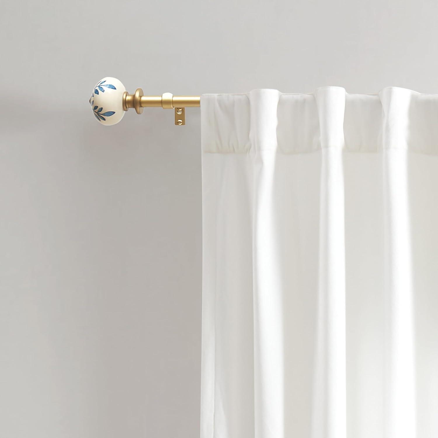 image:imageMartha Stewart Roseland Curtain Rod Set for Windows 36 66 34 inch Brushed Brass Blue White Finials