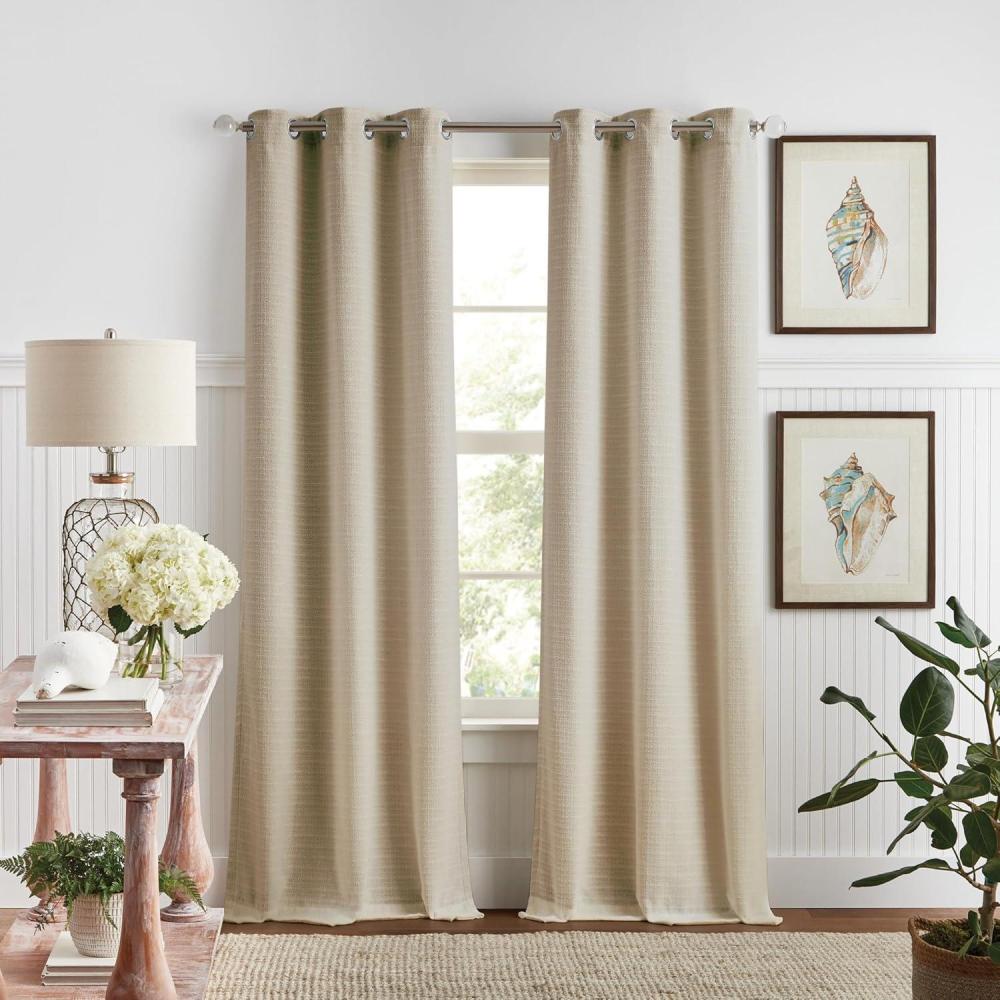 image:imageMartha Stewart Beige Room Darkening Curtains Textured Lined Grommet Window Curtain Panel Pair Sutter Set of 2 95 SandSand