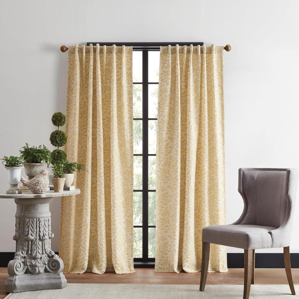 image:imageMartha Stewart Elegant Curtains Light Filtering Vineyard Leaf Print Rod PocketBack Tab Window Curtain Panel Pair 84 GoldGold