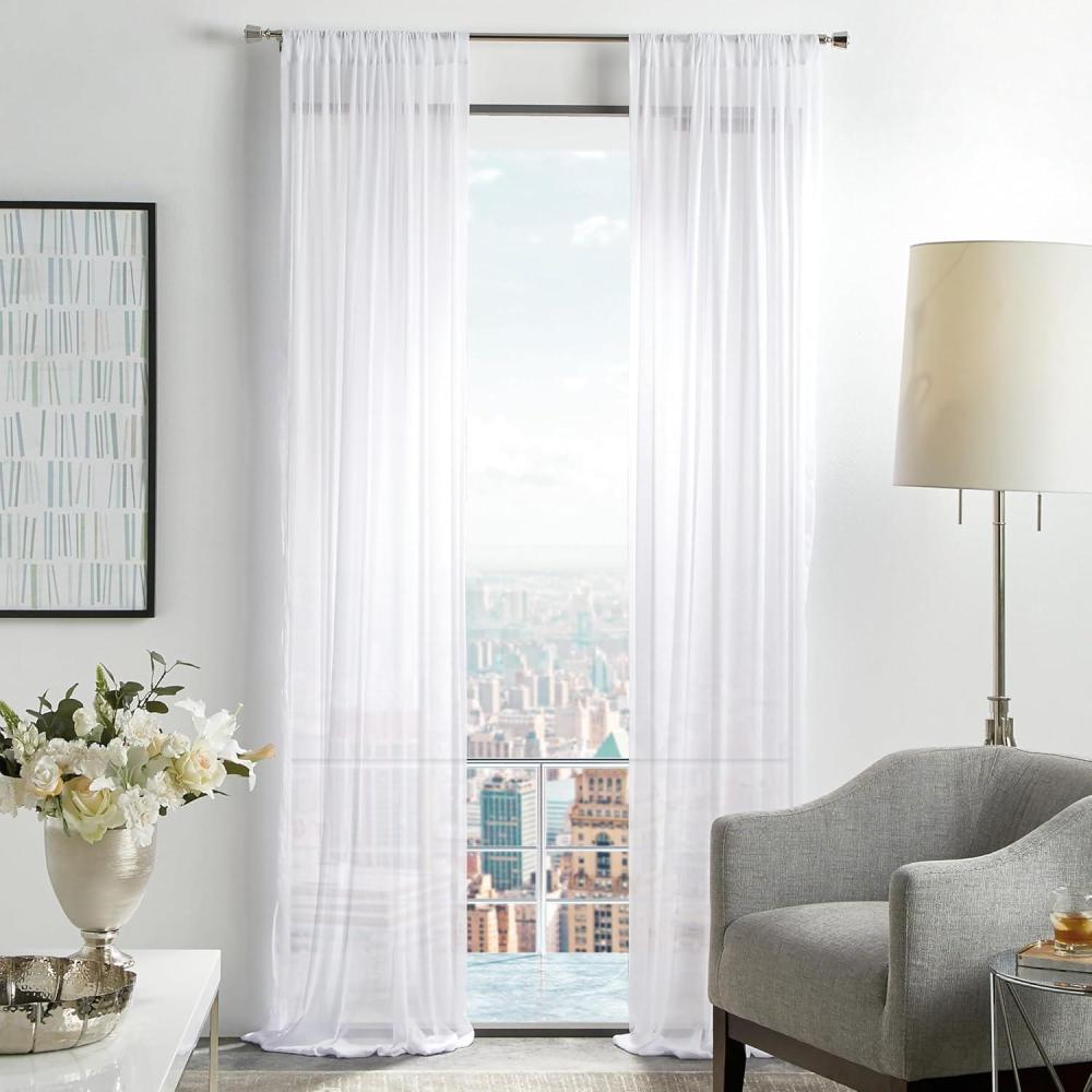 image:imageMartha Stewart Glacier Sheer Rod Pocket Window Curtain Panel Pair 84 Soft White