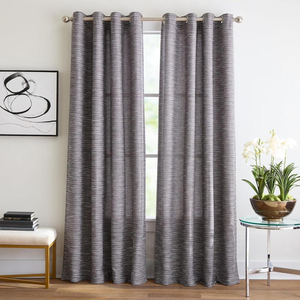 image:imageMartha Stewart Grey Light Filtering Window Curtains for Living Room or Bedroom 50 x 95 Textured Panels Grommet Top Set of 2Charcoal