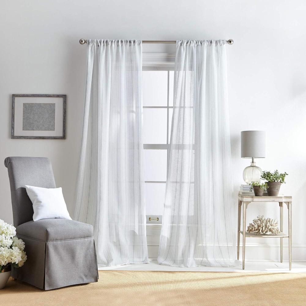 image:imageMartha Stewart Hampton Stripe Sheer Rod Pocket Single Curtain Panel 95 GreyGrey