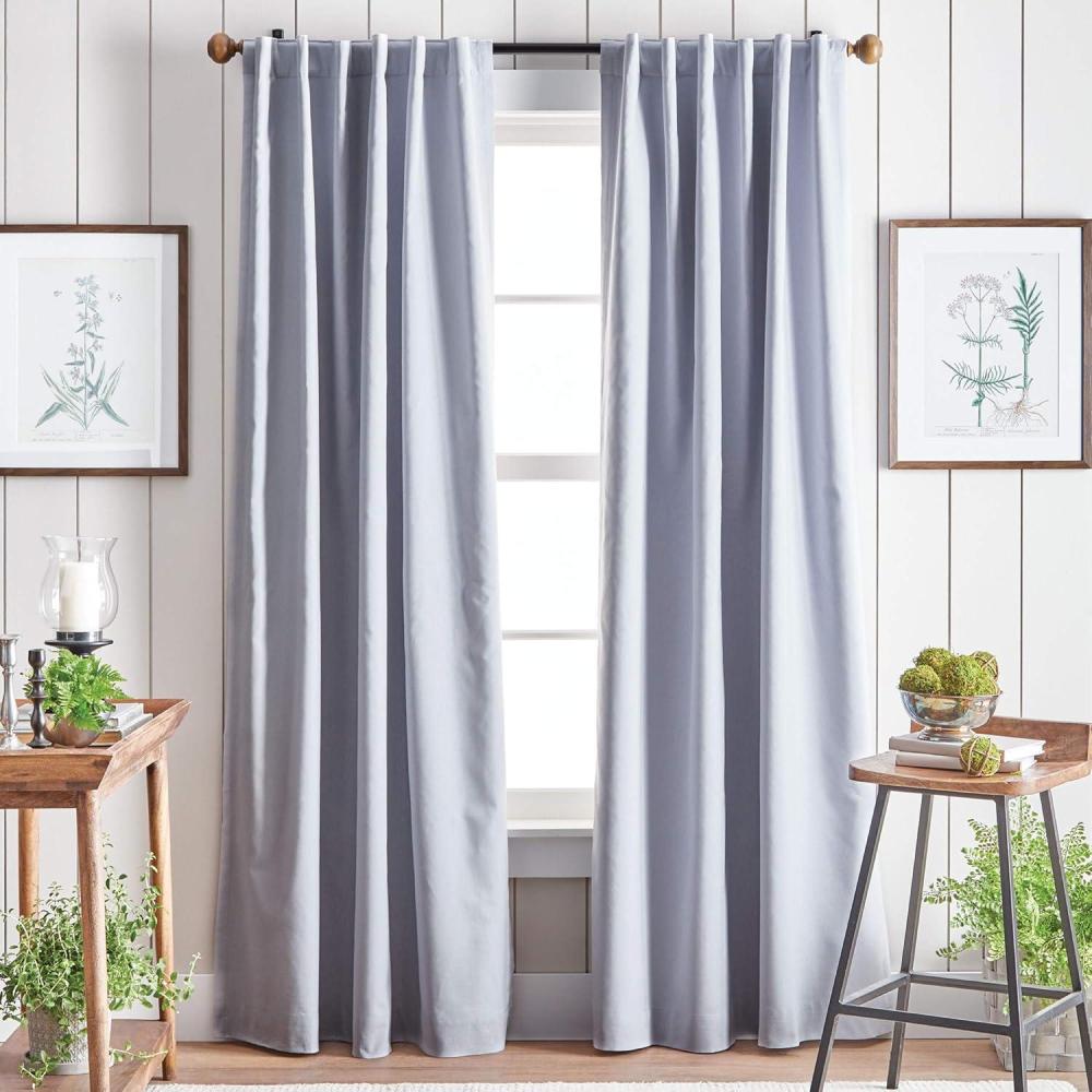 image:imageMartha Stewart Lido Linen Blackout Foam Lined Rod PocketBack Tab Window Curtain Panel Pair 84 WhiteGrey