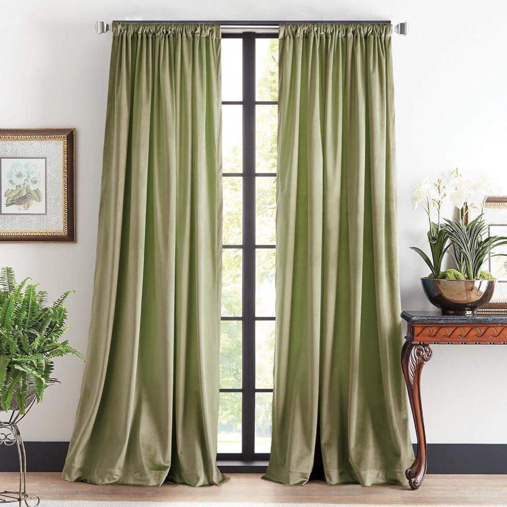 image:imageMartha Stewart Marthas Velvet Long Curtains for Living Room 50 x 84 Room Darkening Curtain Panel Pair GreenGreen