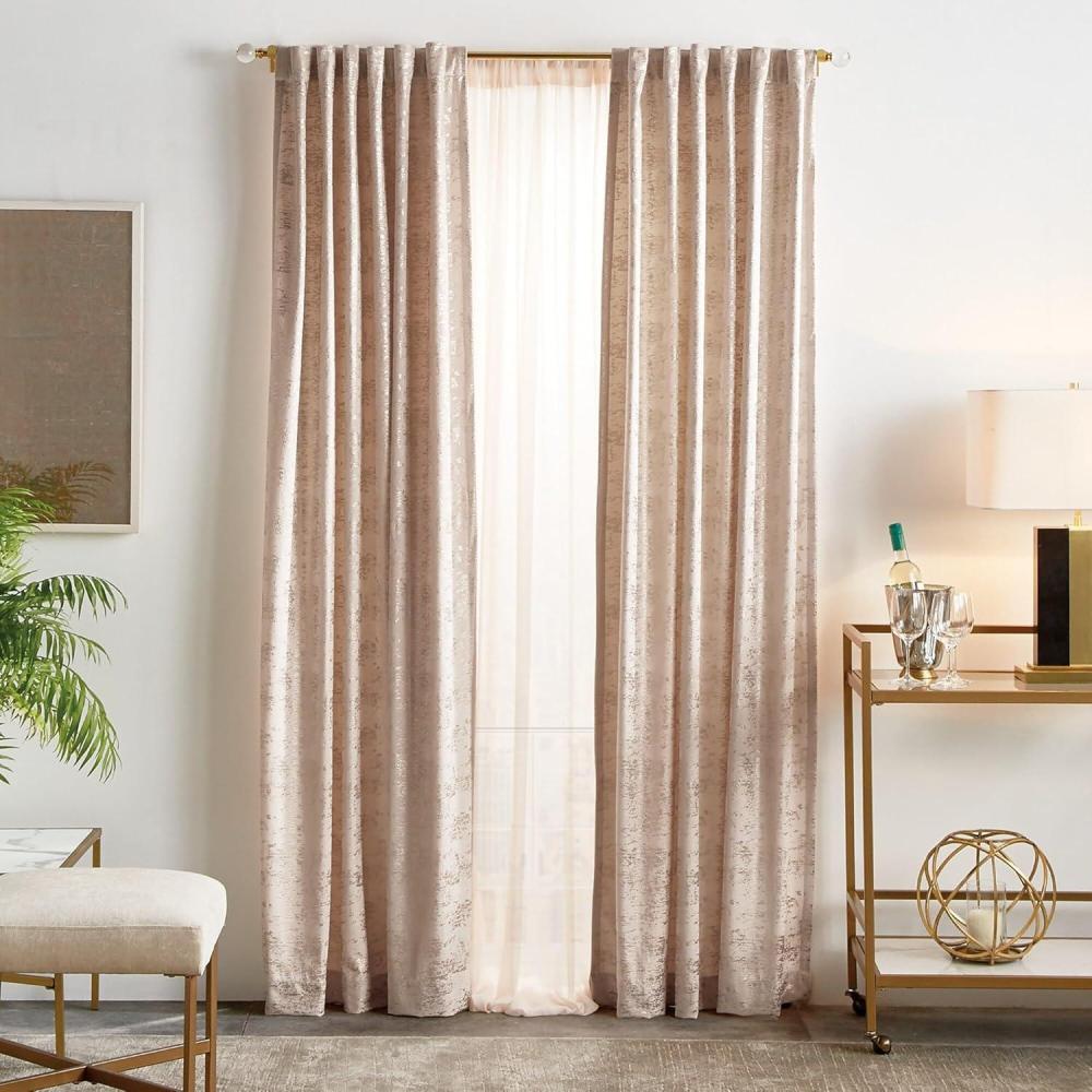 image:imageMartha Stewart Monroe Metallic Velvet Back Tab Window Curtain Panel Pair 84 BlushBlush