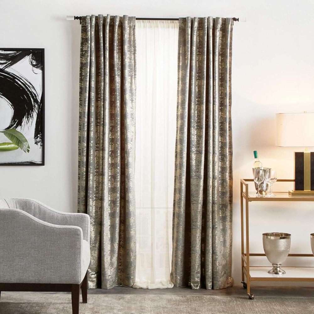 image:imageMartha Stewart Monroe Metallic Velvet Back Tab Window Curtain Panel Pair 84 BlushGrey