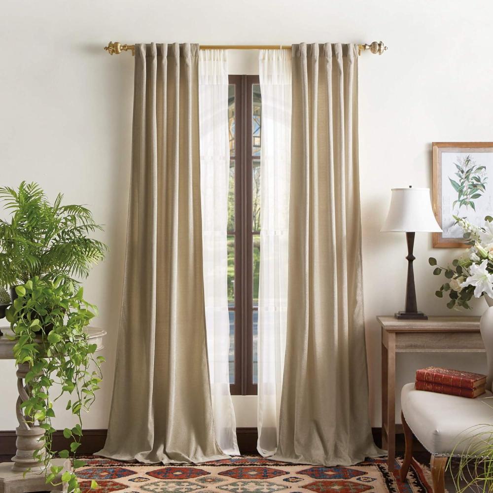 image:imageMartha Stewart Naples Chenille Solid Back Tab Window Curtain Panel Pair 95 Olive GreenNatural