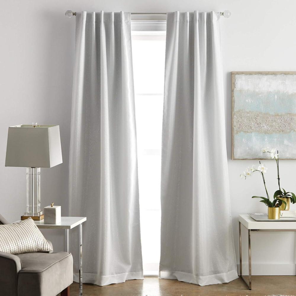 image:imageMartha Stewart Park Avenue Metallic Blackout Back Tab Window Curtain Panel Pair 84 BlushWhite