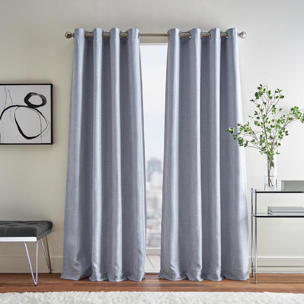 image:imageMartha Stewart Rivington Jacquard Room Darkening Grommet Window Curtain Panel Pair 95 BlueBlue