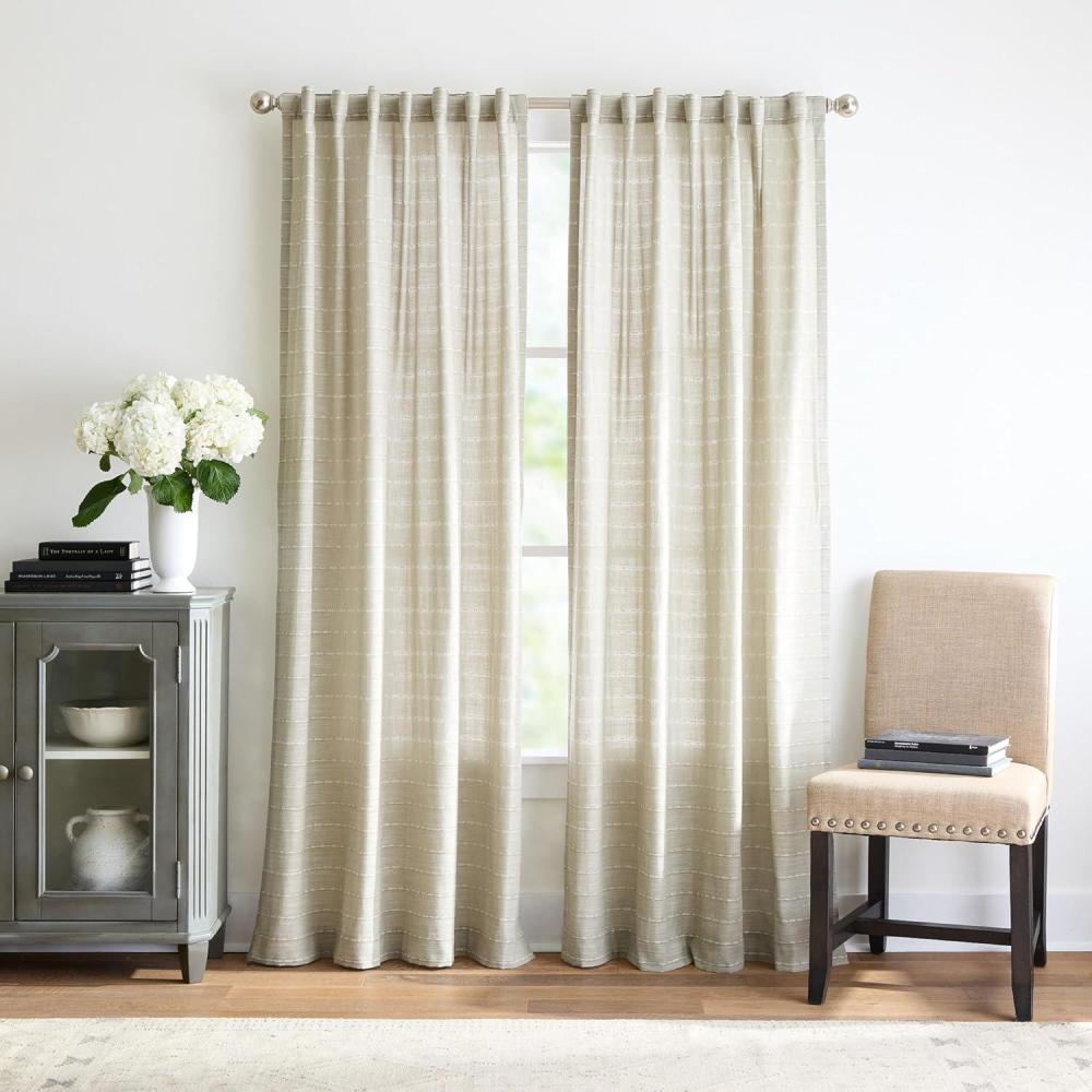 image:imageMartha Stewart Sage Green Light Filtering Window Curtains for Living Room 50 x 84 Set of 2 Back Tab Panels Textured StitchSage