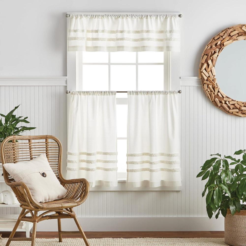 image:imageMartha Stewart Waters Edge Tufted 3Piece Window Curtain Valance amp Tiers Set 36 White