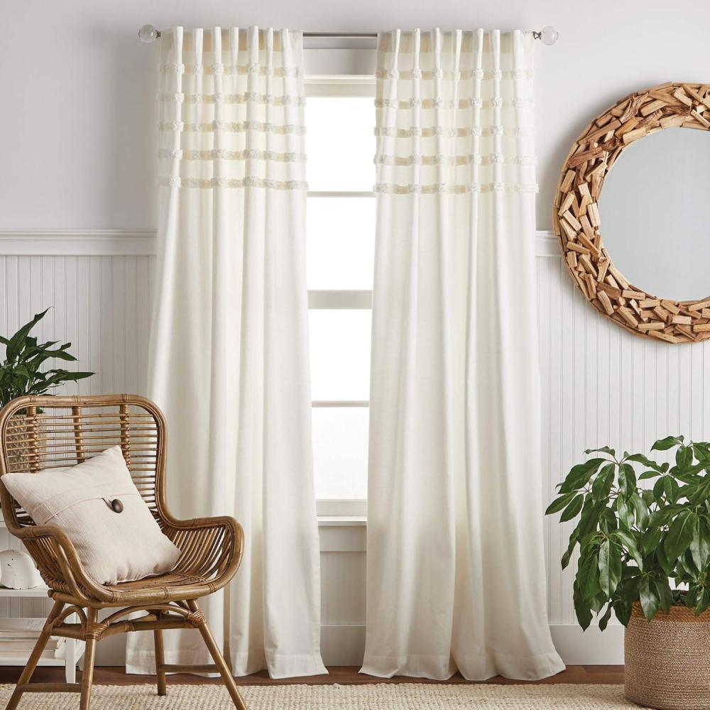image:imageMartha Stewart Waters Edge Tufted Rod PocketBack Tab Window Curtain Panel Pair 84 WhiteWhite