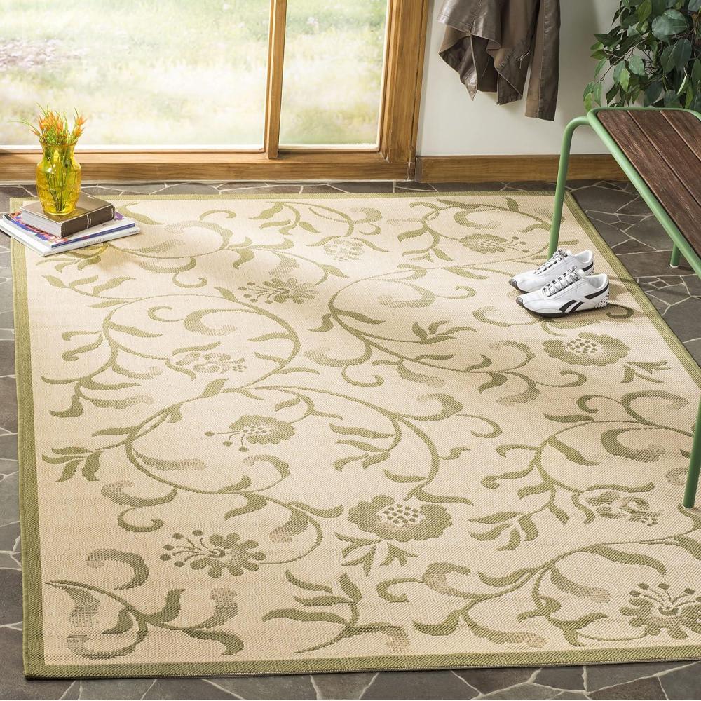 image:imageMartha Stewart x SAFAVIEH Outdoor Area Rug Collection 8 x 112 Cream amp Brown Weather Resistant amp Washable Ideal for Patio Backyard Mudroom Deck Dining Space MSR425112CreamGreen