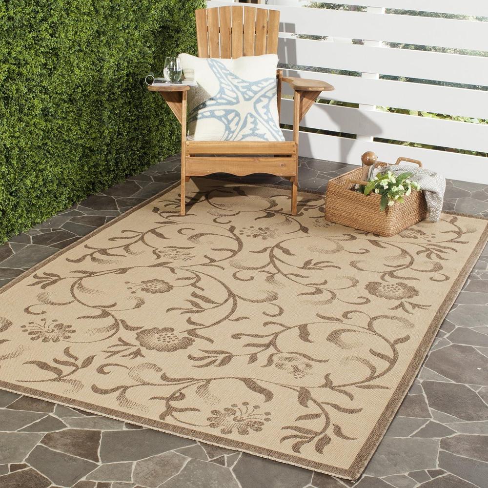 image:imageMartha Stewart x SAFAVIEH Outdoor Area Rug Collection 8 x 112 Cream amp Brown Weather Resistant amp Washable Ideal for Patio Backyard Mudroom Deck Dining Space MSR425112CremeBrown