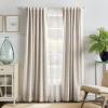 Martha Stewart Bedford Woven Plaid Blackout Back Tab Window Curtain Panel Pair, 95″, Linen(White)