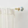 Martha Stewart Roseland Curtain Rod Set for Windows 36”- 66”, 3/4 inch, Brushed Brass, Blue White Finials