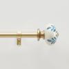 Martha Stewart Roseland Curtain Rod Set for Windows 36”- 66”, 3/4 inch, Brushed Brass, Blue White Finials