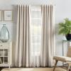 Martha Stewart Bedford Woven Plaid Blackout Back Tab Window Curtain Panel Pair, 95″, Linen(White)