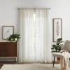 Martha Stewart Boho Curtains Macrame Decor Textured Sheer Rod Pocket Window Curtain Panel Pair, 95″, Linen(Linen)