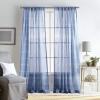 Martha Stewart Delicate Stripe Sheer Rod Pocket Window Curtain Panel Pair for Living Room, 95″, Indigo(Indigo)