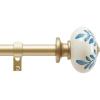 Martha Stewart Roseland Curtain Rod Set for Windows 36”- 66”, 3/4 inch, Brushed Brass, Blue White Finials