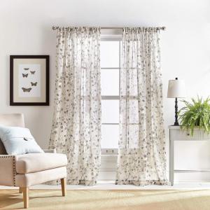 Martha Stewart Annabelle Floral Sheer Rod Pocket Single Curtain Panel, 84″, Linen(Linen)