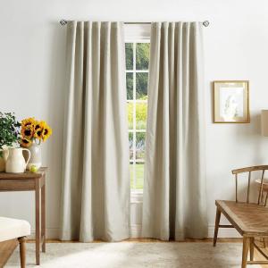 Martha Stewart Bedford Woven Plaid Blackout Back Tab Window Curtain Panel Pair, 95″, Linen(Linen)