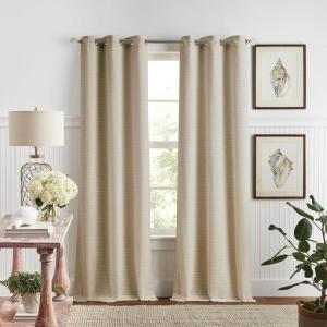 Martha Stewart Beige Room Darkening Curtains Textured Lined Grommet Window Curtain Panel Pair, Sutter, Set of 2, 95″, Sand(Sand)