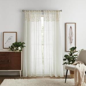 Martha Stewart Boho Curtains Macrame Decor Textured Sheer Rod Pocket Window Curtain Panel Pair, 95″, Linen(Linen)