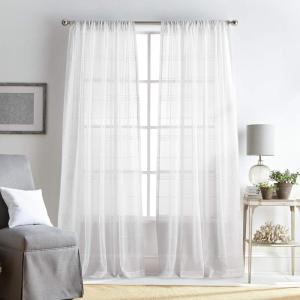 Martha Stewart Delicate Stripe Sheer Rod Pocket Window Curtain Panel Pair for Living Room, 95″, Indigo(White)