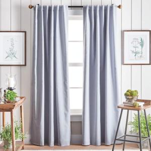 Martha Stewart Lido Linen Blackout Foam Lined Rod Pocket/Back Tab Window Curtain Panel Pair, 84″, White(Grey)