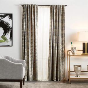 Martha Stewart Monroe Metallic Velvet Back Tab Window Curtain Panel Pair, 84″, Blush(Grey)