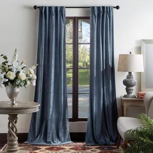 Martha Stewart Naples Chenille Solid Back Tab Window Curtain Panel Pair, 95, Olive Green(Navy)