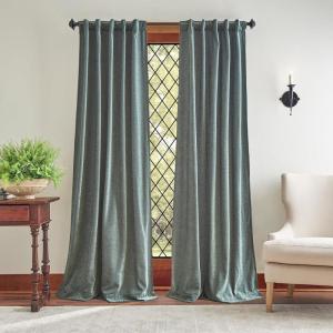 Martha Stewart Naples Chenille Solid Back Tab Window Curtain Panel Pair, 95, Olive Green(Olive)